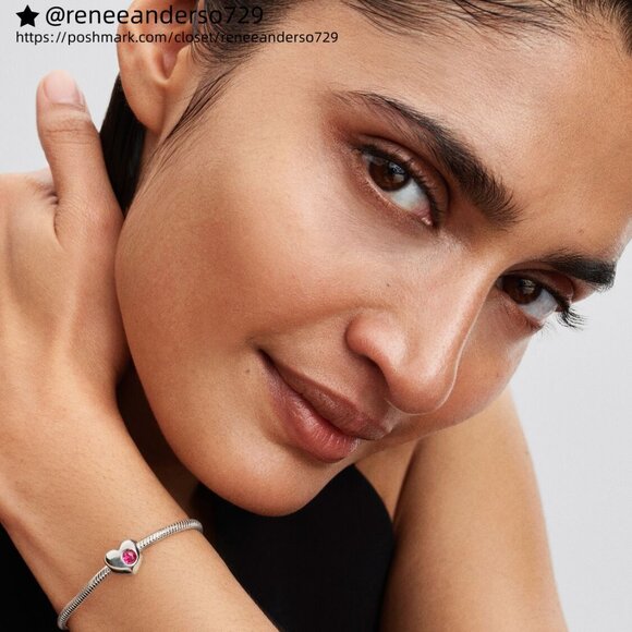 Pandora Engravable Pink Stone Heart Charm - Picture 4 of 5